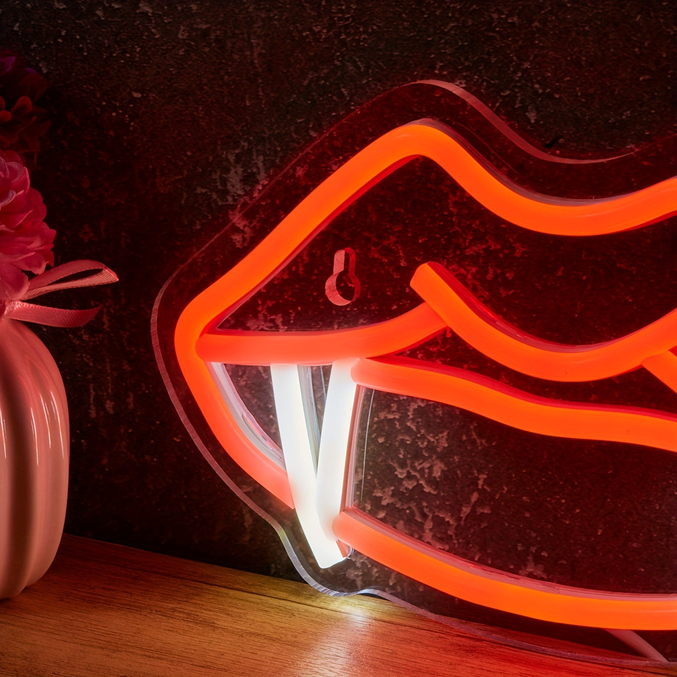 1 pc LED neon light of a backboard design with teeth and cool fangs, ideal for man cave decoration, powered by USB 5V.