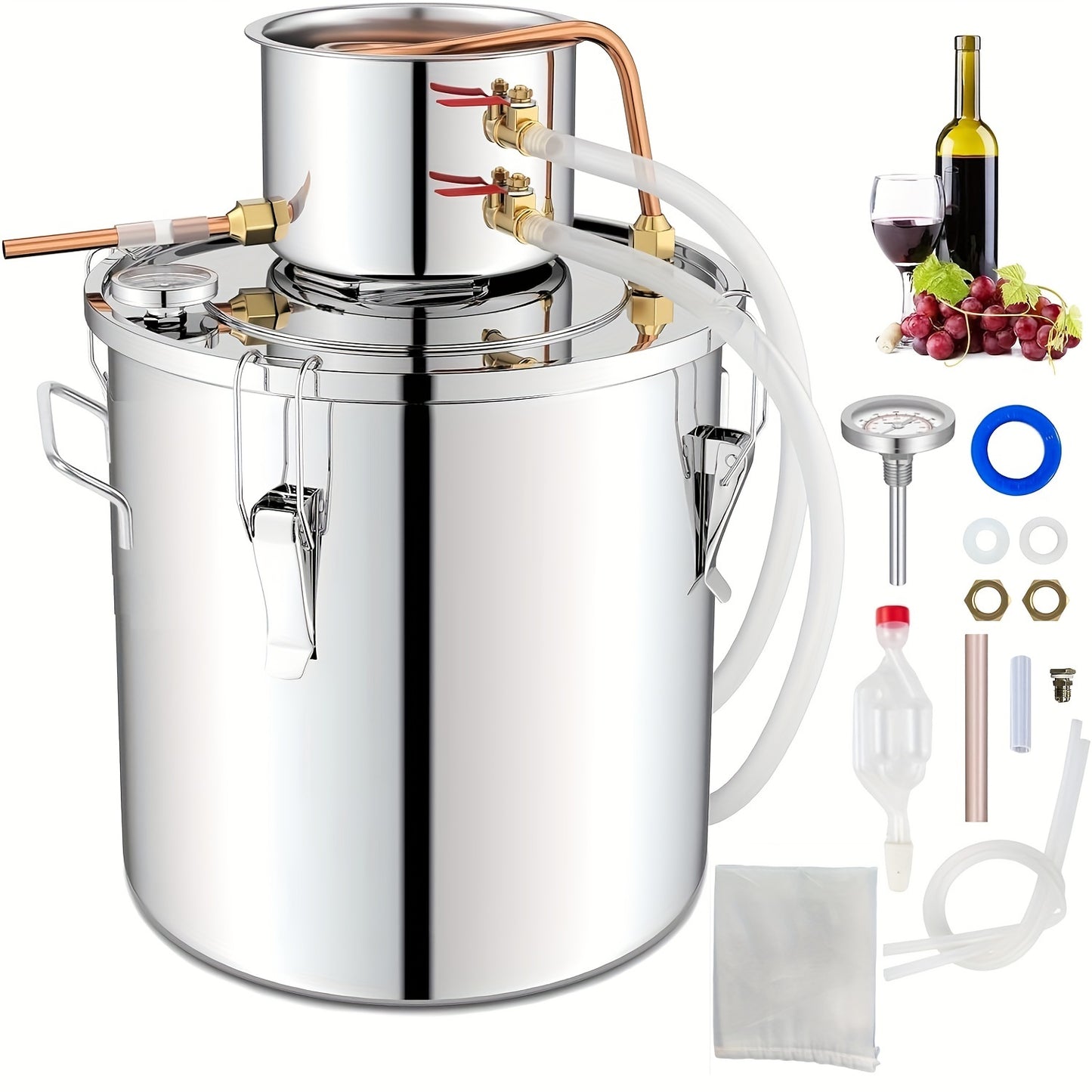 2-Gallon Copper Alcohol & Ethanol Distiller, No Electricity Needed - Ideal for Spirits & Water Purification