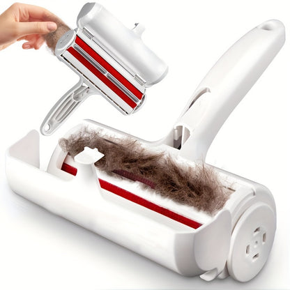 Ergonomic pet hair remover roller for dogs and cats with reusable lint brush, ideal for furniture and fabrics.