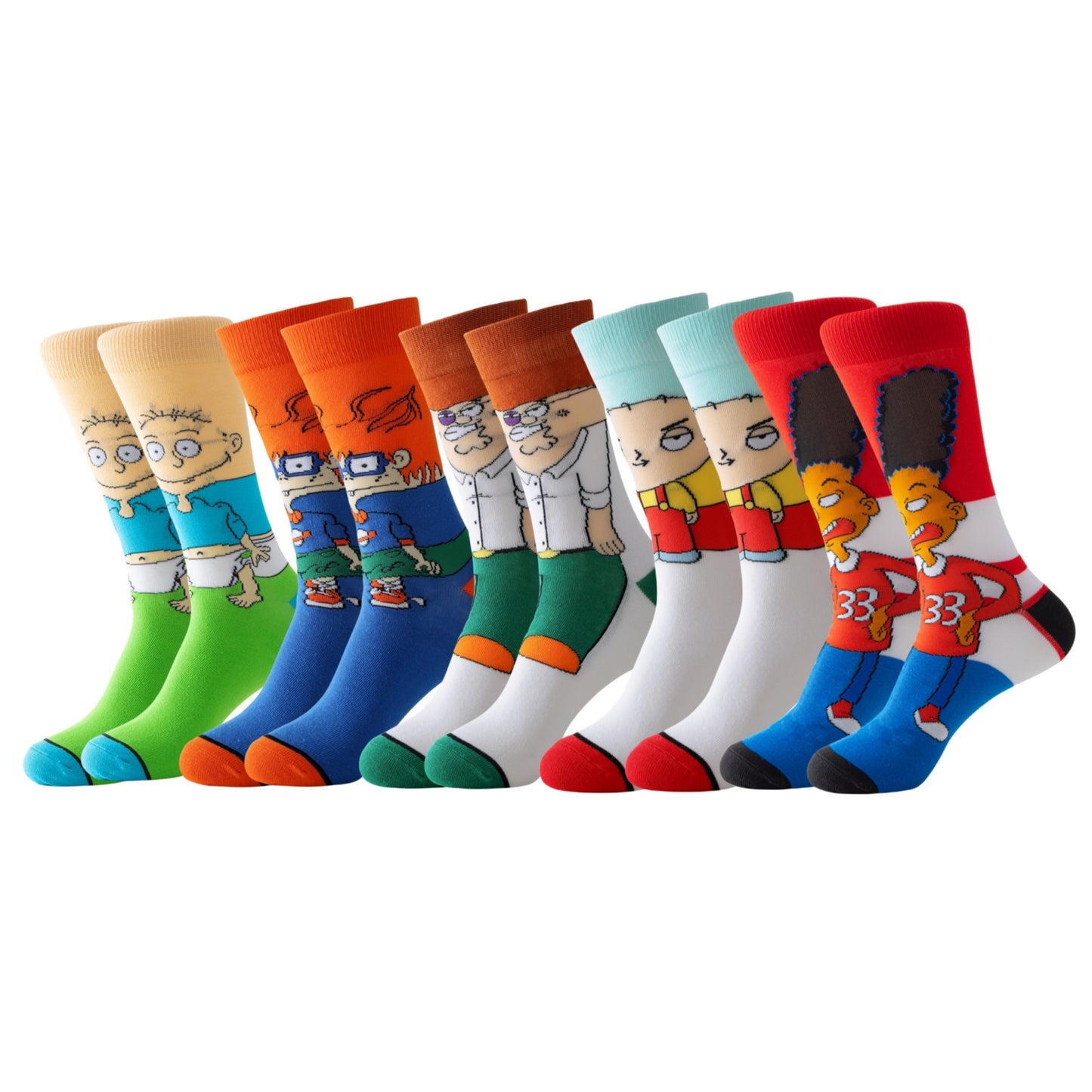 5 men's cartoon novelty crew socks - comfortable, breathable, soft & elastic for spring & summer.