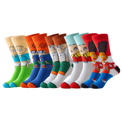 5 ta erkaklar uchun karikatura novelties crew socks - qulay, nafas oladigan, yumshoq va elastik bahor va yoz uchun.