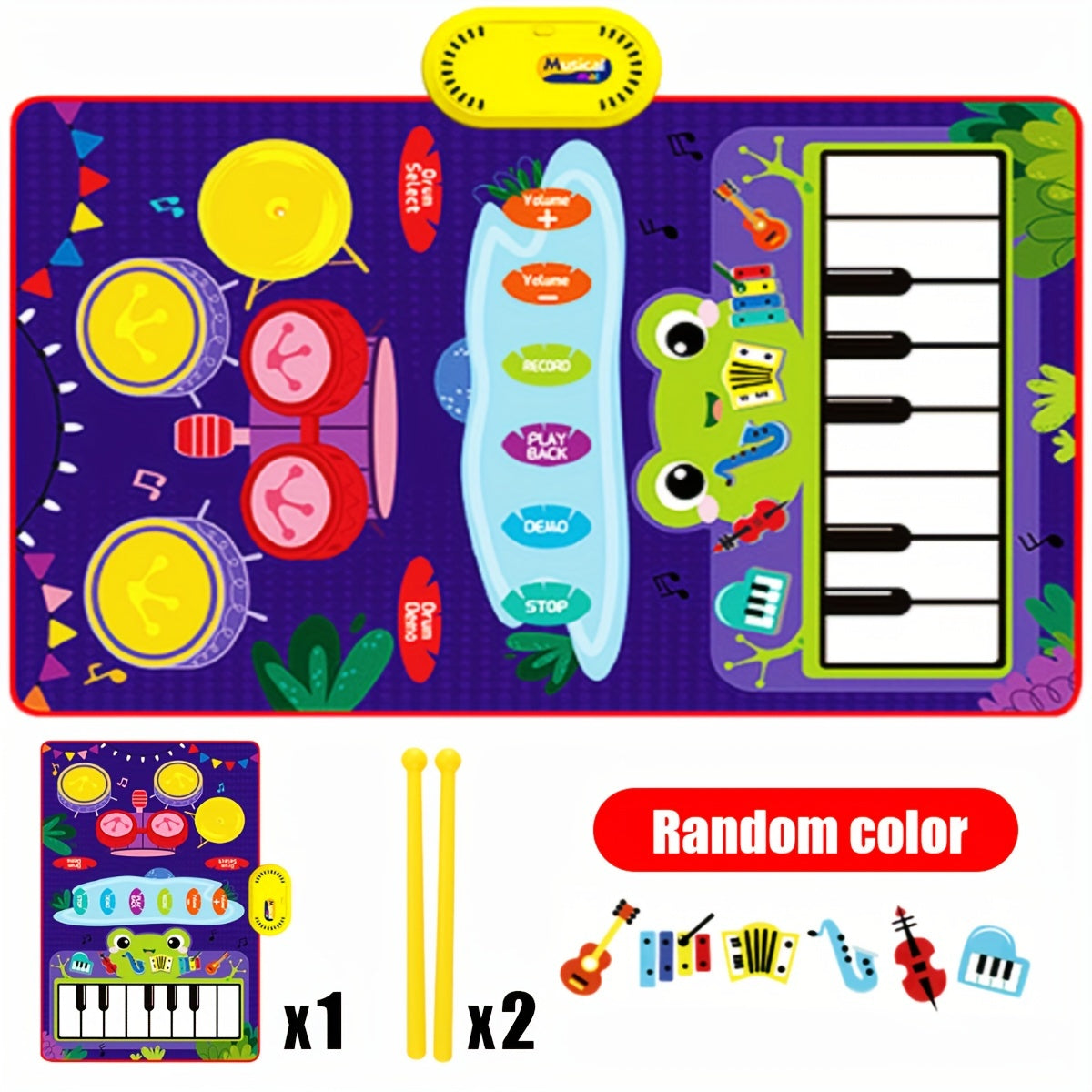 Interactive 2-in-1 Musical Play Mat & Drum Set for Youngsters - Educational Piano Keyboard Toy with Colorful Sound, Dual Instruments, Durable Polyester, Battery Operated, Random Colors