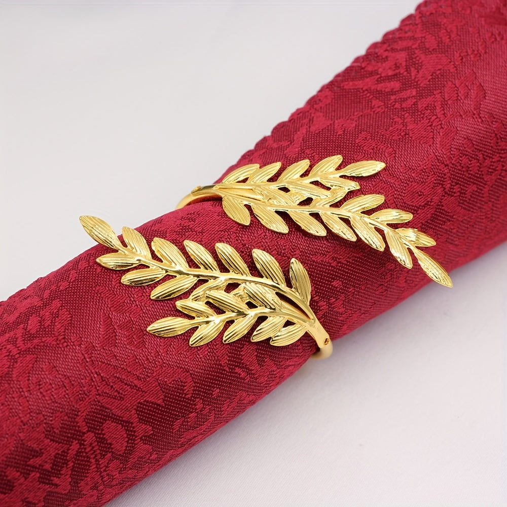 Set of 6 wheat ear design iron napkin rings, great for hotel wedding banquets. Golden plating, also available in silver.