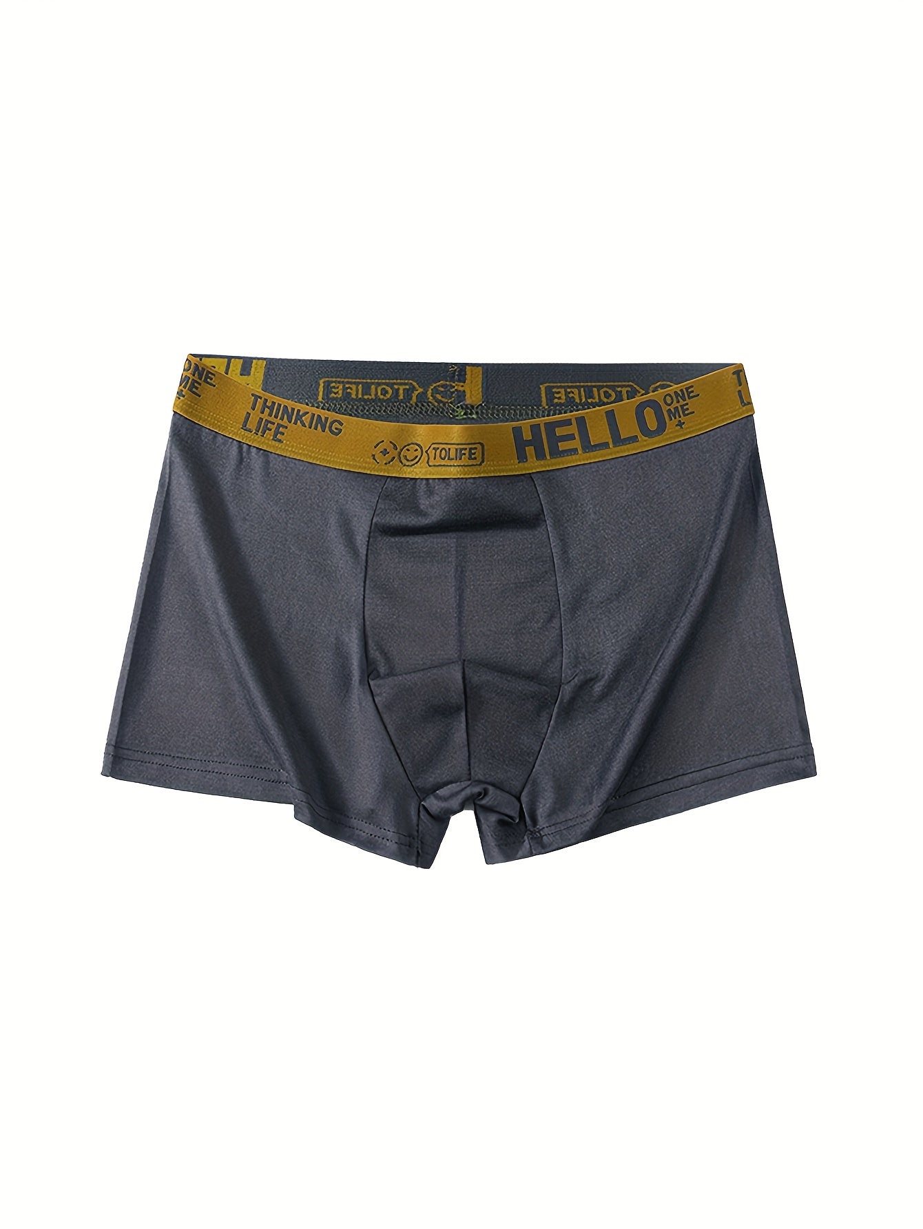 10pcs of Men's Boxer Briefs with 'Hello' Print - Quick-drying, breathable, comfortable, high-stretch, solid color, made of polyester and spandex, fashionable.