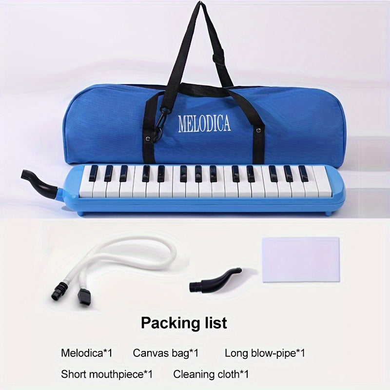 32-Key Soprano Melodica Air Piano Keyboard with Soft Long Tube, Short Mouthpiece, Carrying Bag - Portable and Easy to Play ABS Material Instrument in Various Colors.