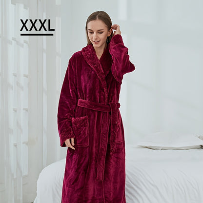 Thickened flannel bathrobe for autumn/winter, cozy unisex nightwear for home.