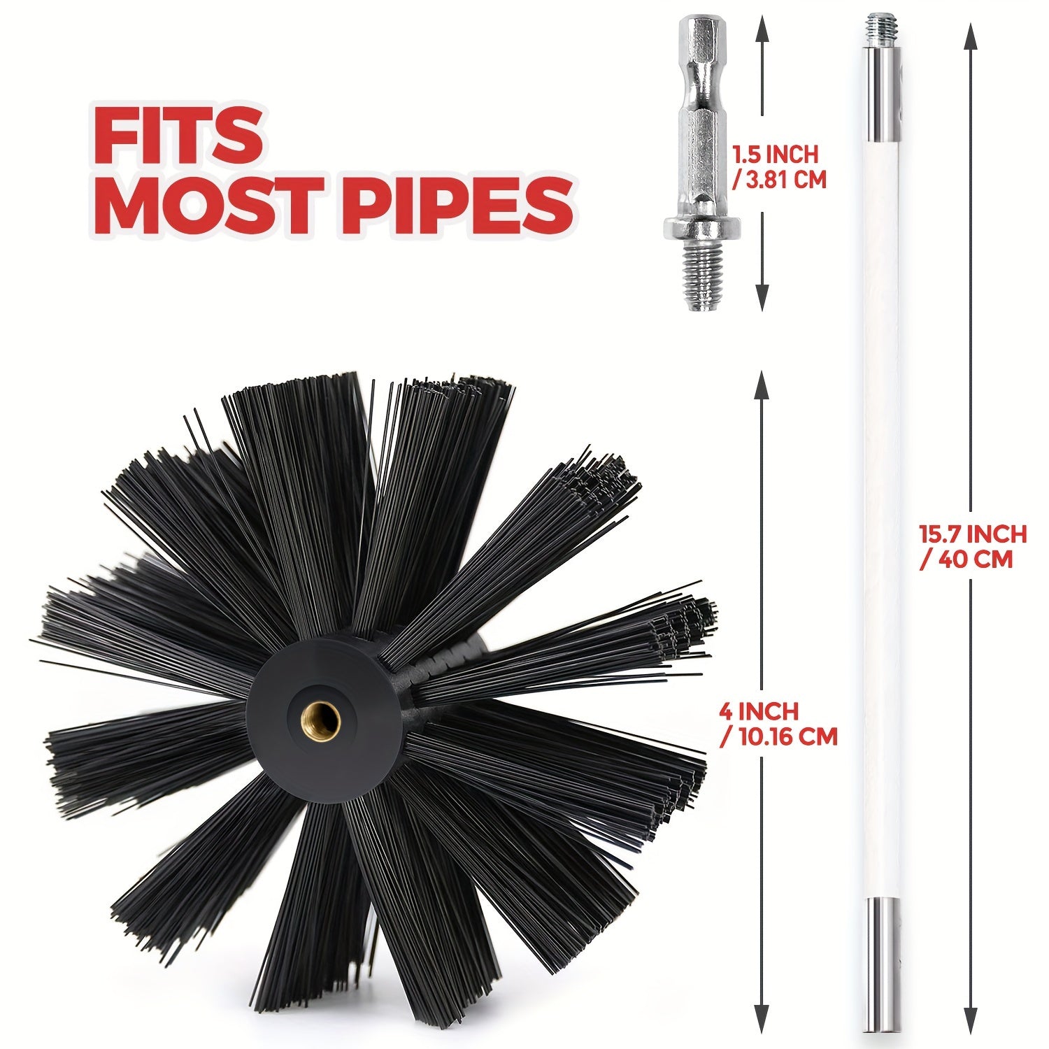 Adjustable Brush Kit for 40 Feet Chimney Dryer Pipe, Including 400mm Rod, 29 Rods, 1 Pair of Gloves, and 2 Brush Heads