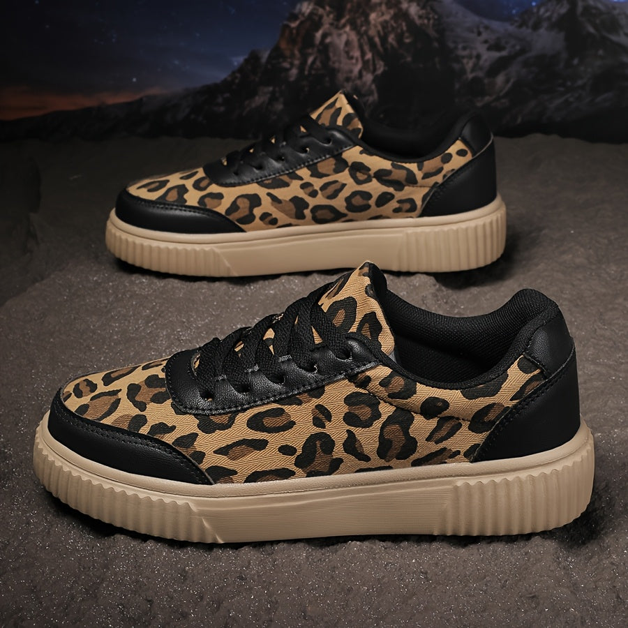 Women's Retro Leopard Print Sneakers - Casual Lace-Up, Stain-Resistant Low Tops with Comfortable EVA/Rubber Insole