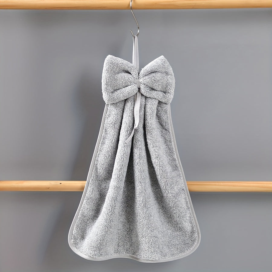 3pcs Bowknot Hanging Hand Towels, Coral Fleece, Quick Drying, Absorbent, Soft, Kitchen and Bathroom Towels.