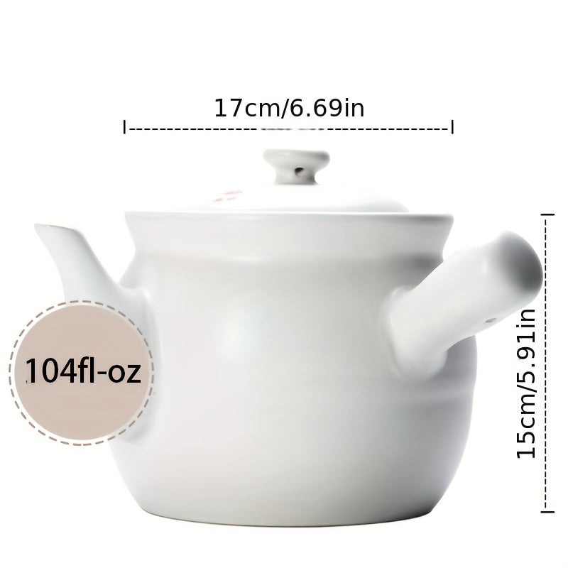 High-quality White Ceramic Medicine Cooker - 104fl.oz/71fl.oz, Compatible with Gas Stove, Perfect for Nutritious Soups & Stews