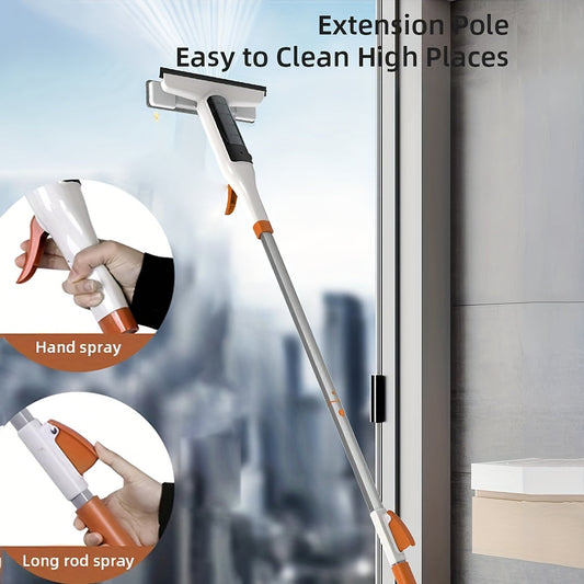 Multi-functional window spray mop with a silicone squeegee - a versatile home cleaning tool for floors and windows. Made of PVC, plastic, and iron; no electricity required. Perfect for use in the bathroom, toilet, kitchen, and walls. Features an