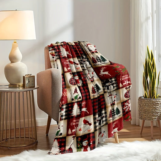 Soft and Warm Cozy Christmas Flannel Throw Blanket - Ideal for Couch, Bed, Office, and Travel - Machine Washable with Stylish Geometric Pattern