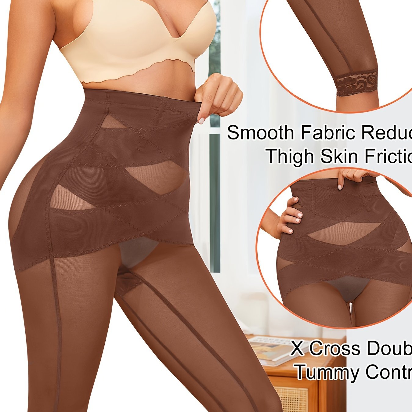 Women's high-waisted shapewear pants with semi-transparent waist, butt-lifting, random print lace design, suitable for daily wear and inner/outer wear.