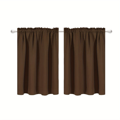 Set of 2 Waffle Weave Half Window Curtains. Waterproof Small Window Curtains for Bathroom, Ideal for Coffee Shops and Kitchens.