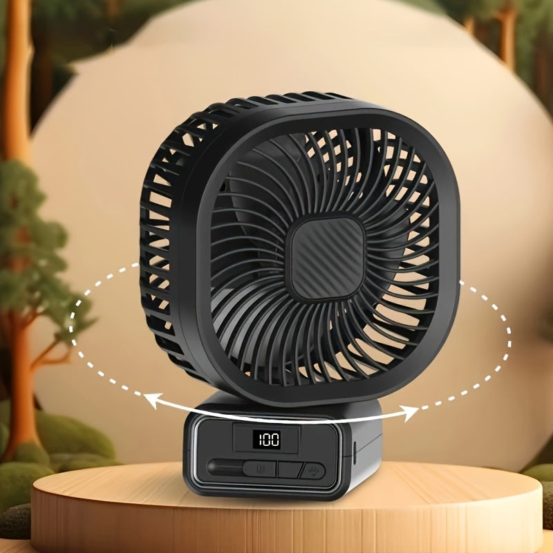 Stay cool with the YAIAWISU Portable Desktop Fan featuring a tripod stand for easy placement, USB rechargeable 5000mAh battery, 3-speed settings, LED display and lighting, and a compact design. Perfect for use indoors or outdoors during the summer