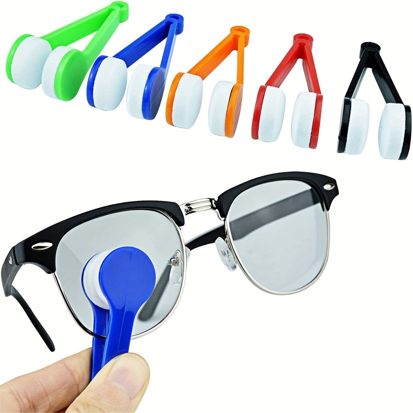 Portable multifunctional glasses cleaning brush with soft microfiber wipe. Includes scratch-free lens cleaning brush with keychain hole. Perfect polishing tool for glasses. Available in 1, 2, or 6 piece sets.