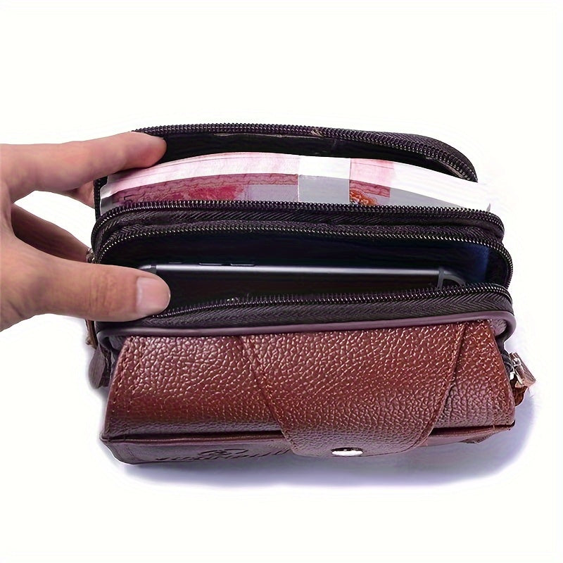 Men's business crossbody phone pouch with casual style, waterproof and multi-functional, suitable for middle-aged and elderly.