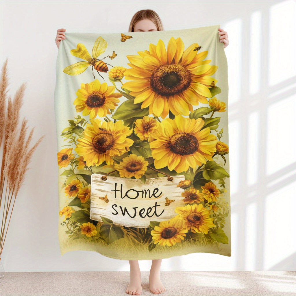 Cozy Sunflower Bouquet Throw Blanket - Made from Lightweight Flannel Fleece for Soft and Warm Comfort. Perfect for Home, Office, Camping, and Travel. Easy to Clean in the Washing Machine. Features a Beautiful Digital Print Design that is Tear Resistant