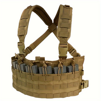 Durable Magazine Chest Rig with MOLLE Pouch, Adjustable for Hunting and Airsoft