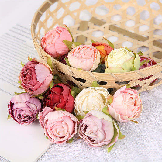 10 pieces of silk tea buds roses for DIY wedding bouquets and Christmas decorations.