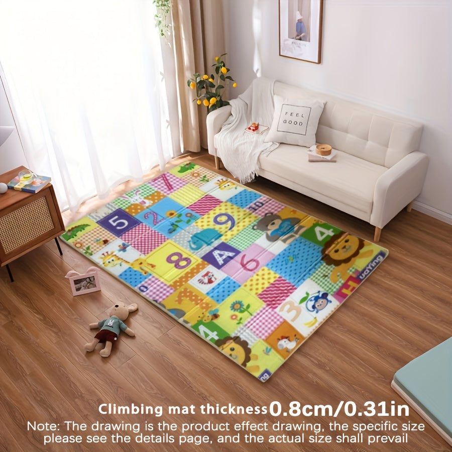 Thick foldable baby play mat with non-slip edging, educational design, and yellow color.