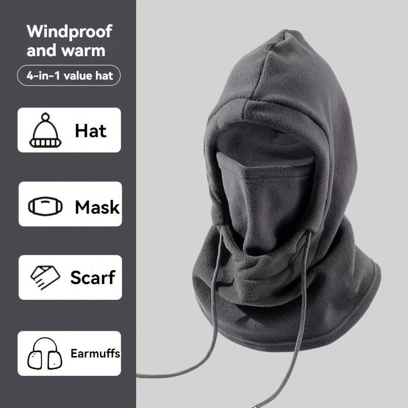 Stay warm and cozy with this versatile 3-in-1 Winter Balaclava. This windproof ski mask doubles as a hooded scarf and neck warmer, making it the perfect accessory for outdoor activities. Made from breathable polyester, this solid color balaclava is