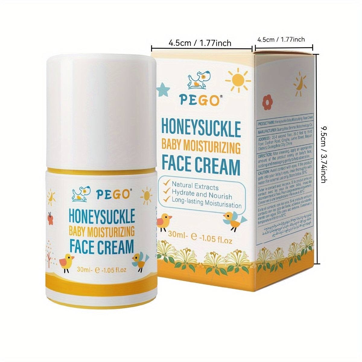 30g of PEGO Honeysuckle Moisturizing Face Lotion with Chamomile & Glycerin, Gentle Skin Care for Adults & Children, Hydrating Formula, Free of Parabens, Suitable for Face & Body.