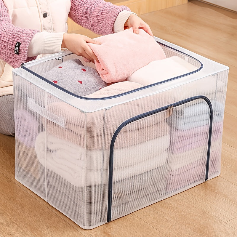 Large Clothes Organizer made of waterproof nylon mesh for storing pants and fabric. This wardrobe folding bin is perfect for cotton quilts and other bedroom accessories.