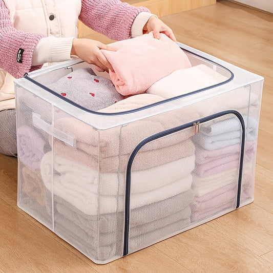 Large Clothes Organizer made of waterproof nylon mesh for storing pants and fabric. This wardrobe folding bin is perfect for cotton quilts and other bedroom accessories.