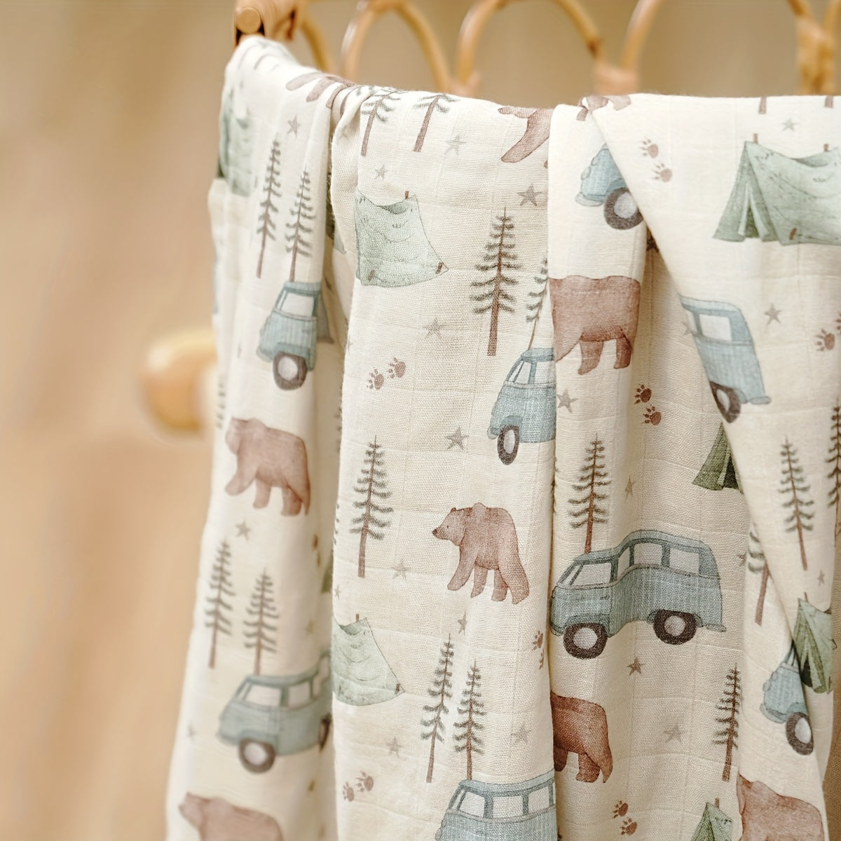 Bamboo Cotton 2-layer Blanket with Soft Muslin Swaddle Wrap, Digital Print, Size 119.38*109.22cm