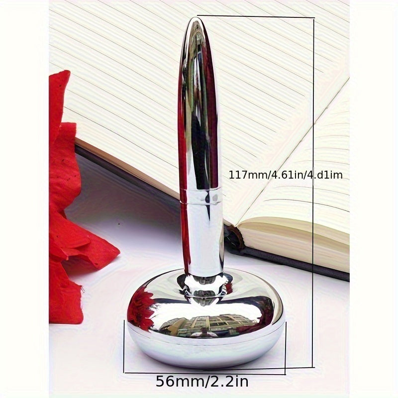 Magnetic levitation round ballpoint pen for men's gift with metal and plastic pen holder.