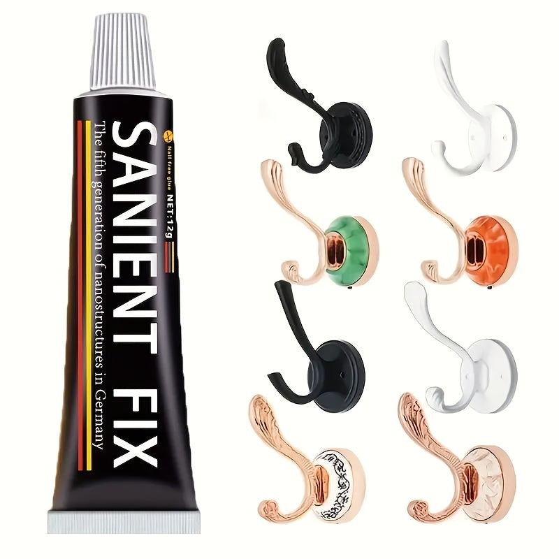 1pc SANIEN FIX Multi-Purpose Adhesive Tube with Nail-Free Stickers - High-Strength, No-Drill, Waterproof Glue for Kitchen & Bathroom - Suitable for plastic, concrete, glass, metal surfaces.