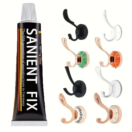 1pc SANIEN FIX Multi-Purpose Adhesive Tube with Nail-Free Stickers - High-Strength, No-Drill, Waterproof Glue for Kitchen & Bathroom - Suitable for plastic, concrete, glass, metal surfaces.