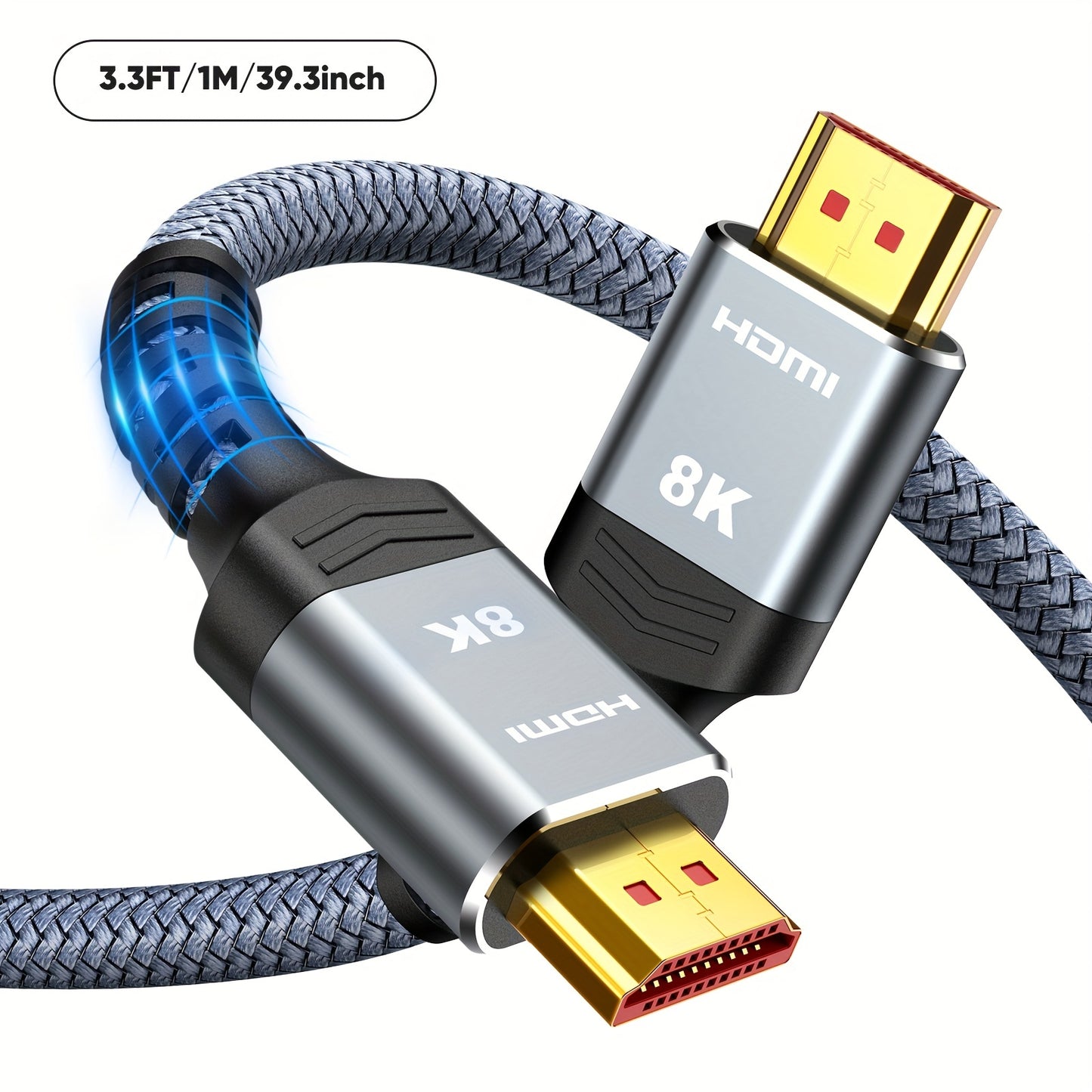 Highwings 8K HDTV 2.1 Cable, 48Gbps, 3D 8K@60Hz, eARC, HDR10, HDCP 2.2&2.3, DTS:X, Dynamic HDR, Compatible with Roku TV/HDTV/PS5/Blu-ray, Category 8 Ethernet Cable, Uncharged, 2023 Model