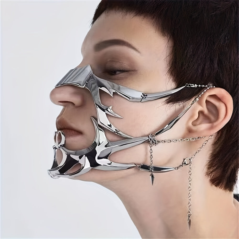 Silver Hollow Cyberpunk Metal Mask for Halloween Masquerade Accessories