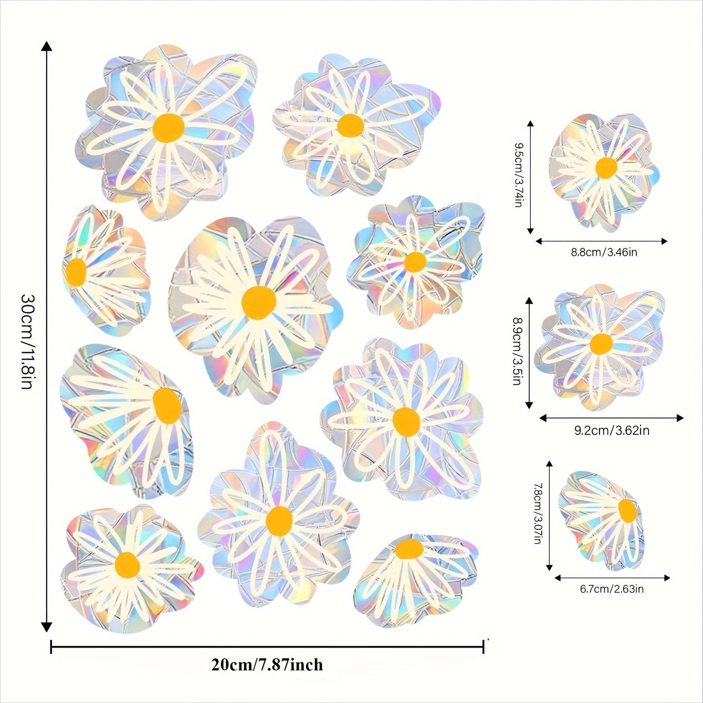 Dazzling Rainbow Prism Window Decor - Set of 10 Daisy Suncatcher Clings, Reusable Vinyl Stickers to Prevent Bird Strikes, Perfect for Home and Garden Accents