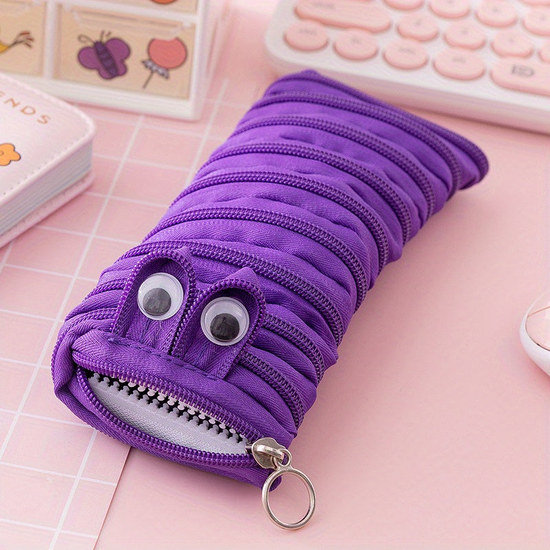 1pc Cute Caterpillar Pencil Case with Large Capacity - Ideal for Students, Back to School, Makeup Brush, and Pen Storage.