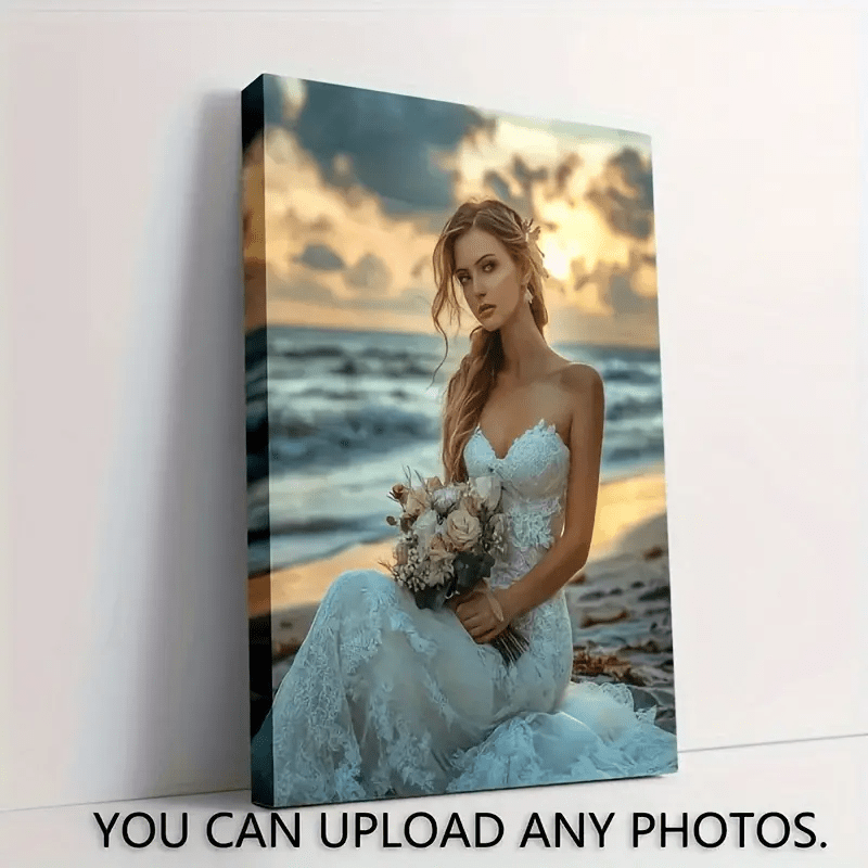 Personalized wooden photo frame: ideal for couples, family, or pet memories. Wrapped canvas frame included.