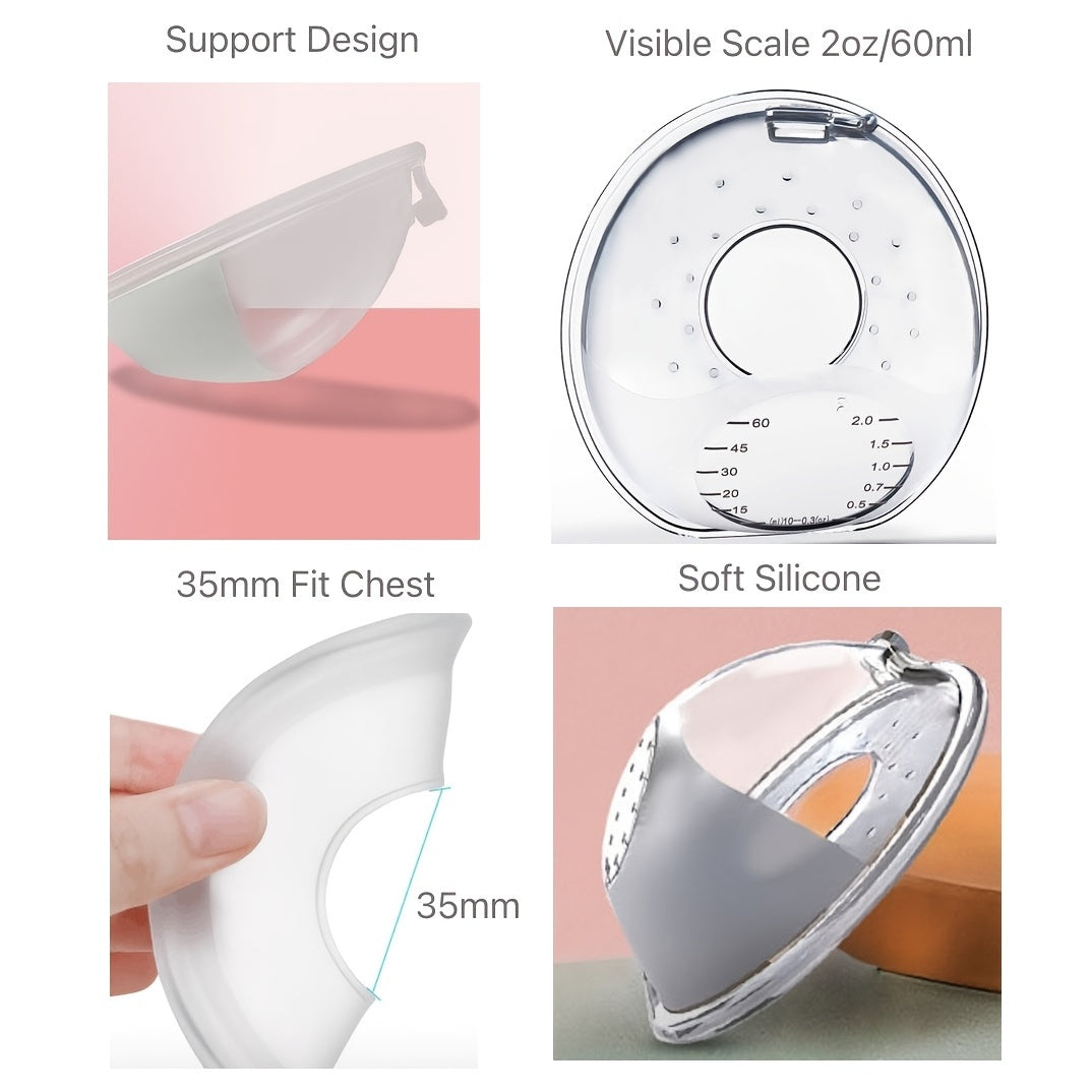 Silicone Breast Milk Collector Set with Stand & Scale - Includes Soft Breast Shell, Reusable Nursing Pad Cup, Portable Milk Saver for Breastfeeding - Perfect for Protecting Sore Nipples - 2oz/60ml Capacity