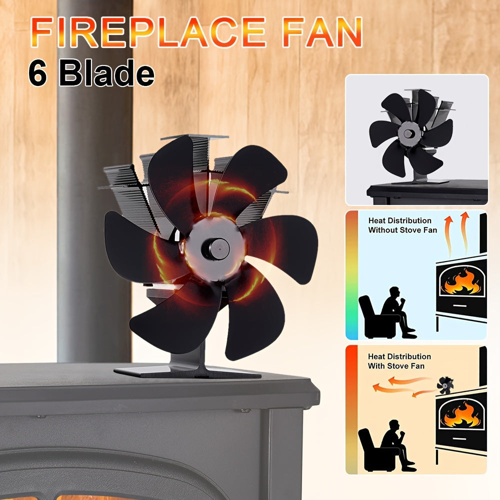 6-Blade Wood Stove Fan - Premium Quality, Non-Electric, Portable Heat Distribution for Indoor & Outdoor Fireplace