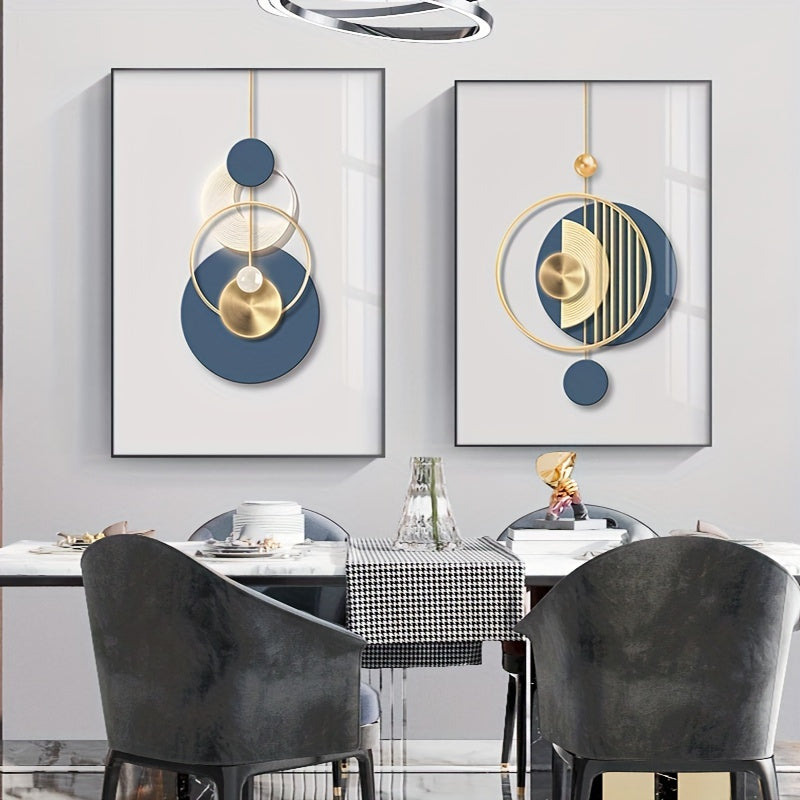 3-piece set of modern wall art paintings in golden blue abstract graphic poster luxury style, featuring creative HD pictures on large canvas prints for minimalist home decoration. Suitable for living room and office room decor, frameless, measuring