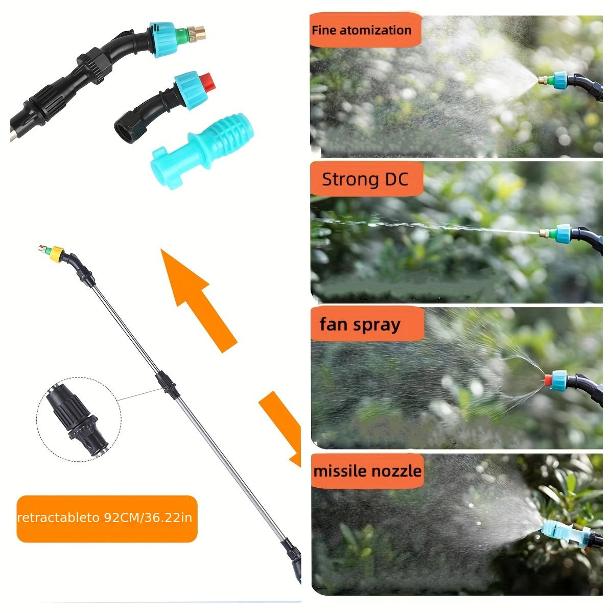 1 electric watering device for household garden tools with 8 liters capacity, including 3 nozzles.