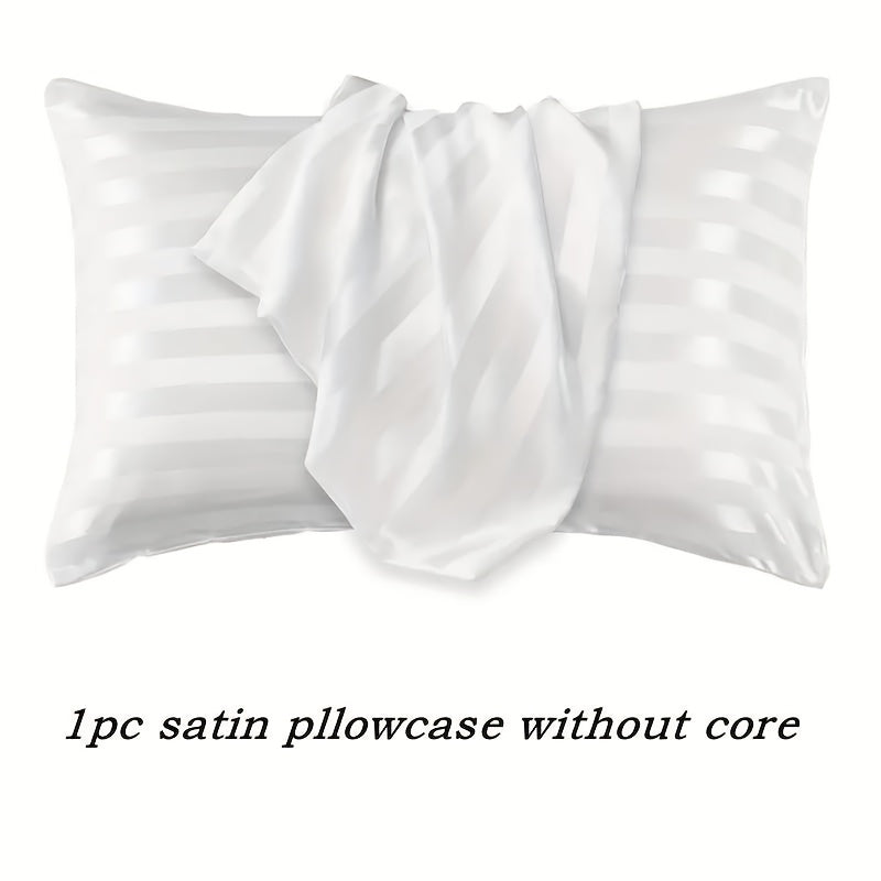 White Striped Satin Pillowcase - This hypoallergenic and stain-resistant pillowcase features an envelope closure for easy removal and is machine washable for convenience. It is breathable, gentle on hair and skin, perfect for bedroom and living room