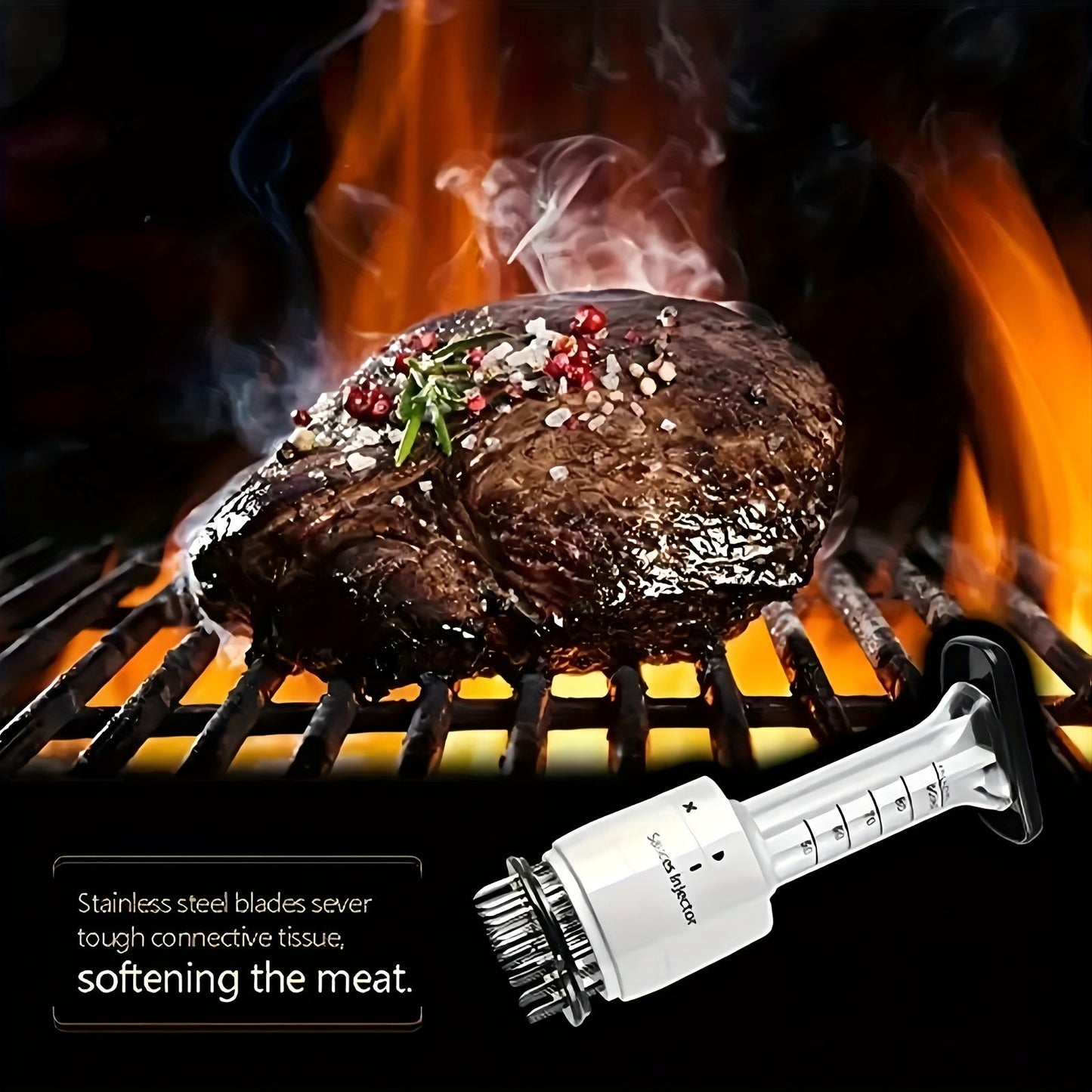 Get the 1pc Ultimate Meat Injector Kit to achieve flawlessly tender steaks and discover the secret weapon of professional chefs. This premium meat injector is perfect for tenderizing and flavoring steaks, making it a must-have kitchen accessory for BBQ