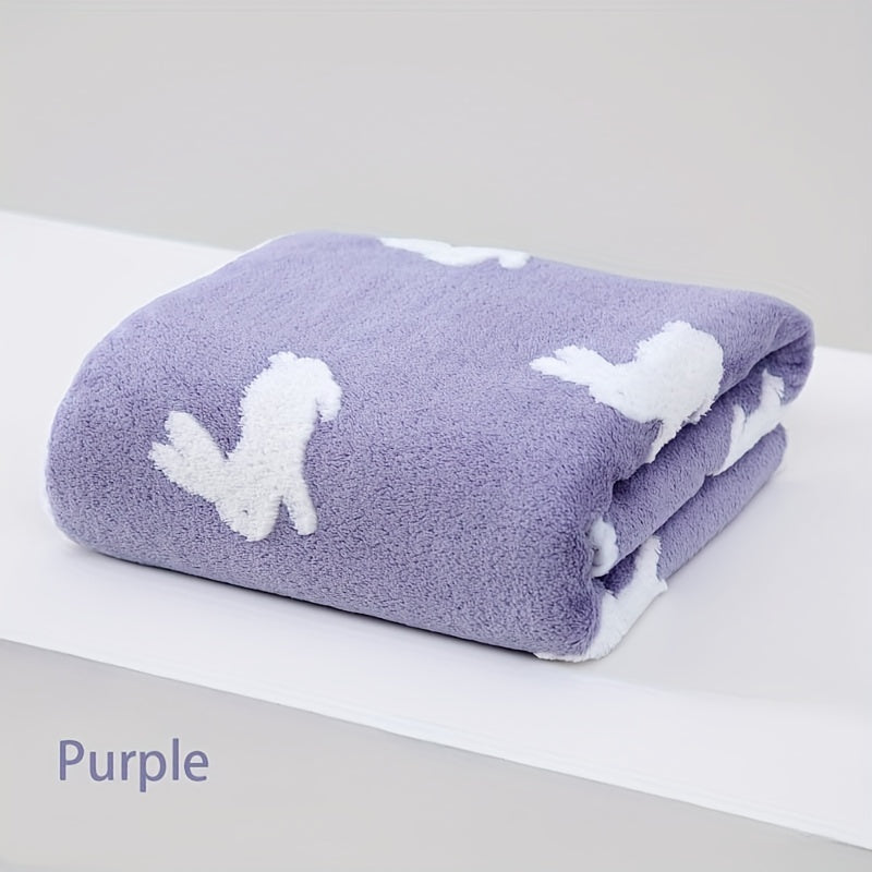 1pc Rabbit Jacquard Design Bath Towel, 69.98*139.98cm, Household Cute and Super Soft, Absorbent Bathroom Towel.