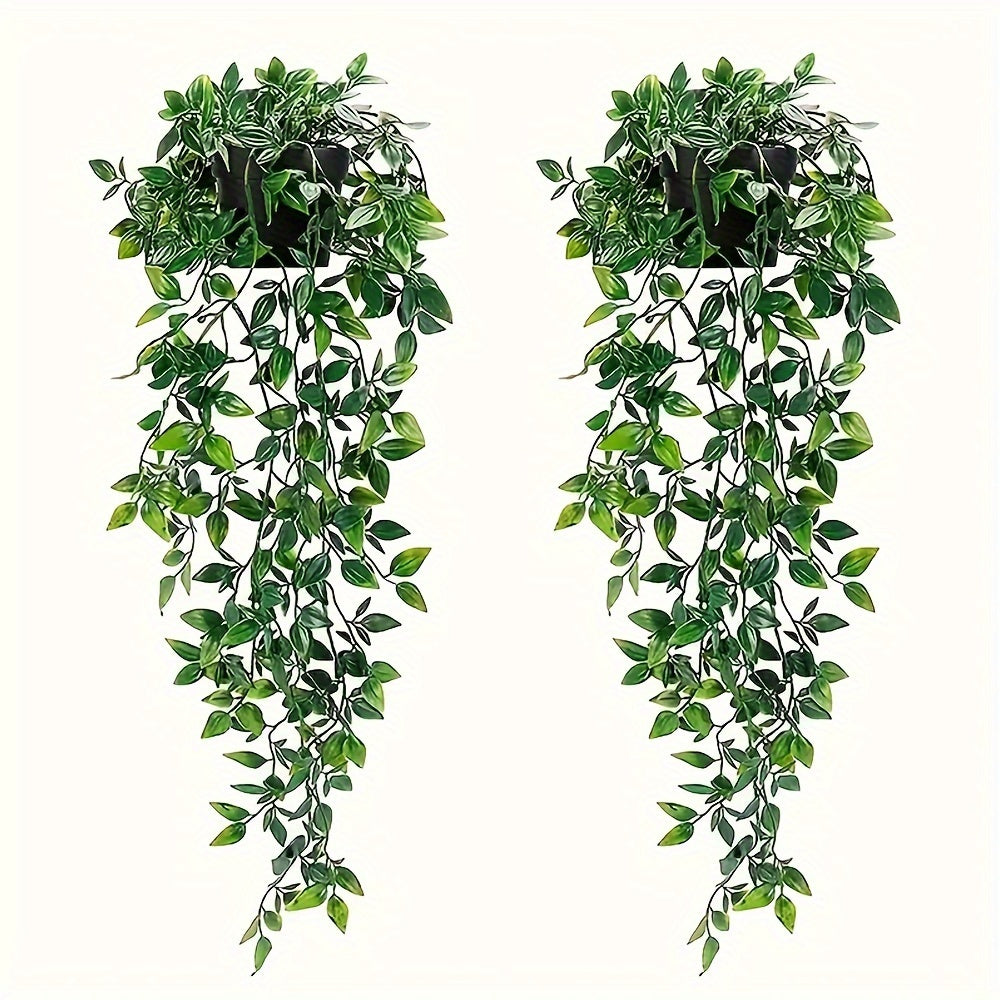 2 simulated hanging mandala green plants for home, wedding, birthday, yard, desk, shelf, indoor, and outdoor decoration. No pots included.