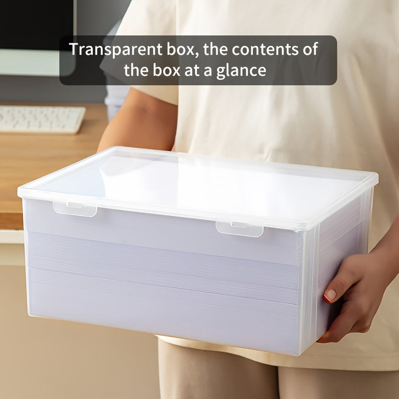 1pc A4 paper storage box for organization and storage supplies. Suitable for office, dorm, or home use.