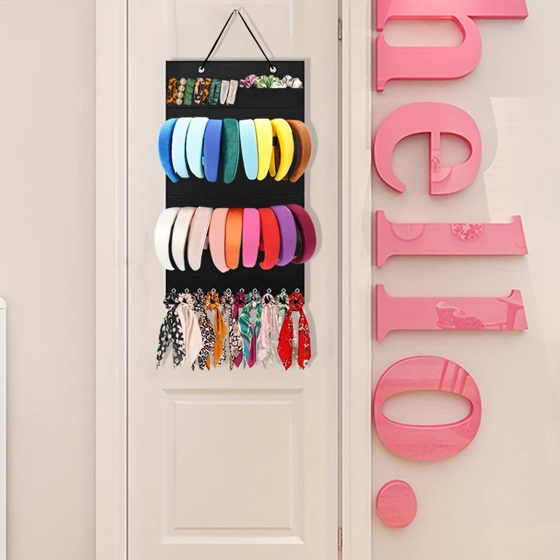 Wall Hanging Hair Band Organizer - Large Jewelry Storage for Hair Bands and Accessories, Perfect for Room, Door, or Closet (Includes 10 Clips)