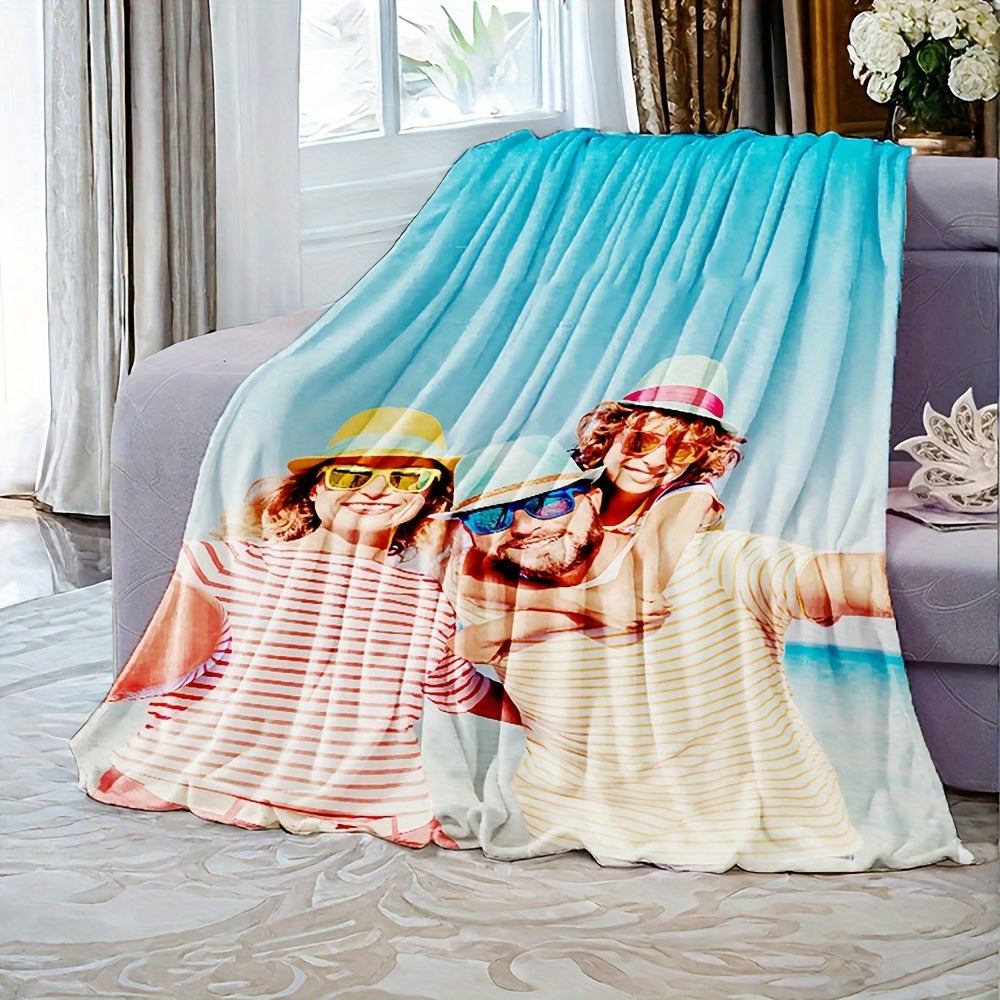 Personalized Flannel Throw Blanket with Custom Photo, Cozy and Soft, High-Quality Digital Printing, Expertly Knitted using Polyester, Lightweight 200-250g Fabric, Suitable for Every Season, Perfect Present for Any Occasion.