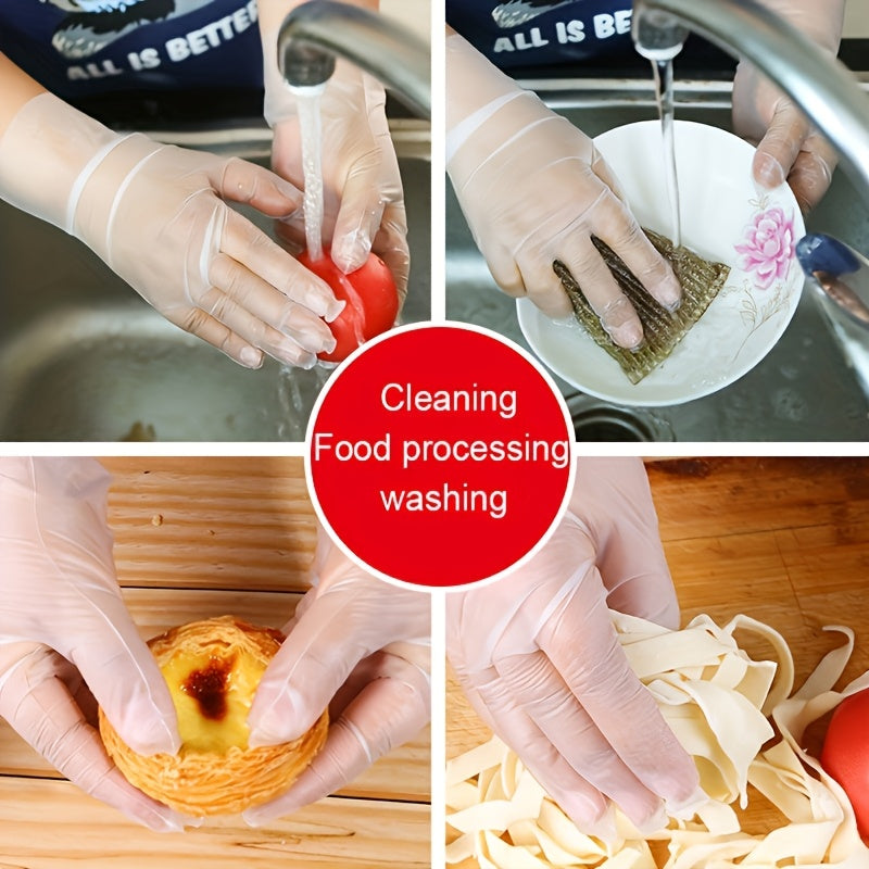 100 TPE Disposable Gloves - Latex & Powder Free, Waterproof for Kitchen, Baking, Cleaning, Beauty Salons & More. Suitable for Household, Hairdressing, Restaurants, and Hotels. Transparent.